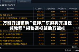 万能开挂辅助“雀神广东麻将开挂视频教程”揭秘透视辅助万能挂