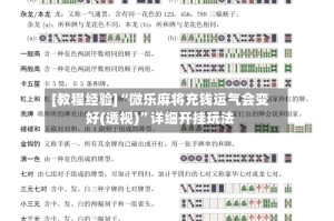 [教程经验]“微乐麻将充钱运气会变好(透视)”详细开挂玩法