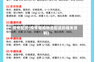 疫情配货(疫情期间物流配送的相关资料)